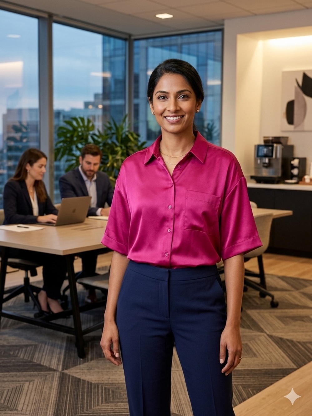 LOFT Satin Blouse in Bright Fuchsia